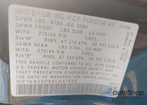 2008 Porsche Cayenne S from USA, damaged, VIN WP1AB29P68LA51456